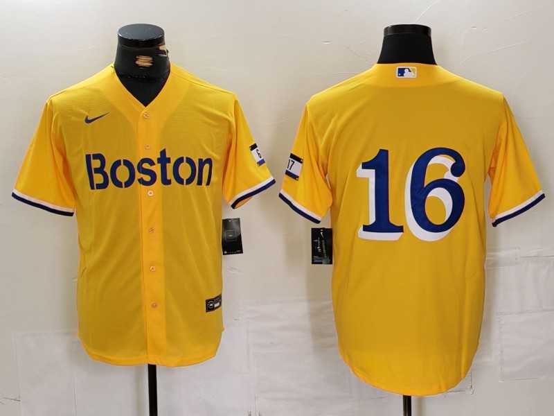 Mens Boston Red Sox #16 Jarren Duran Gold City Connect Stitched Baseball Jersey